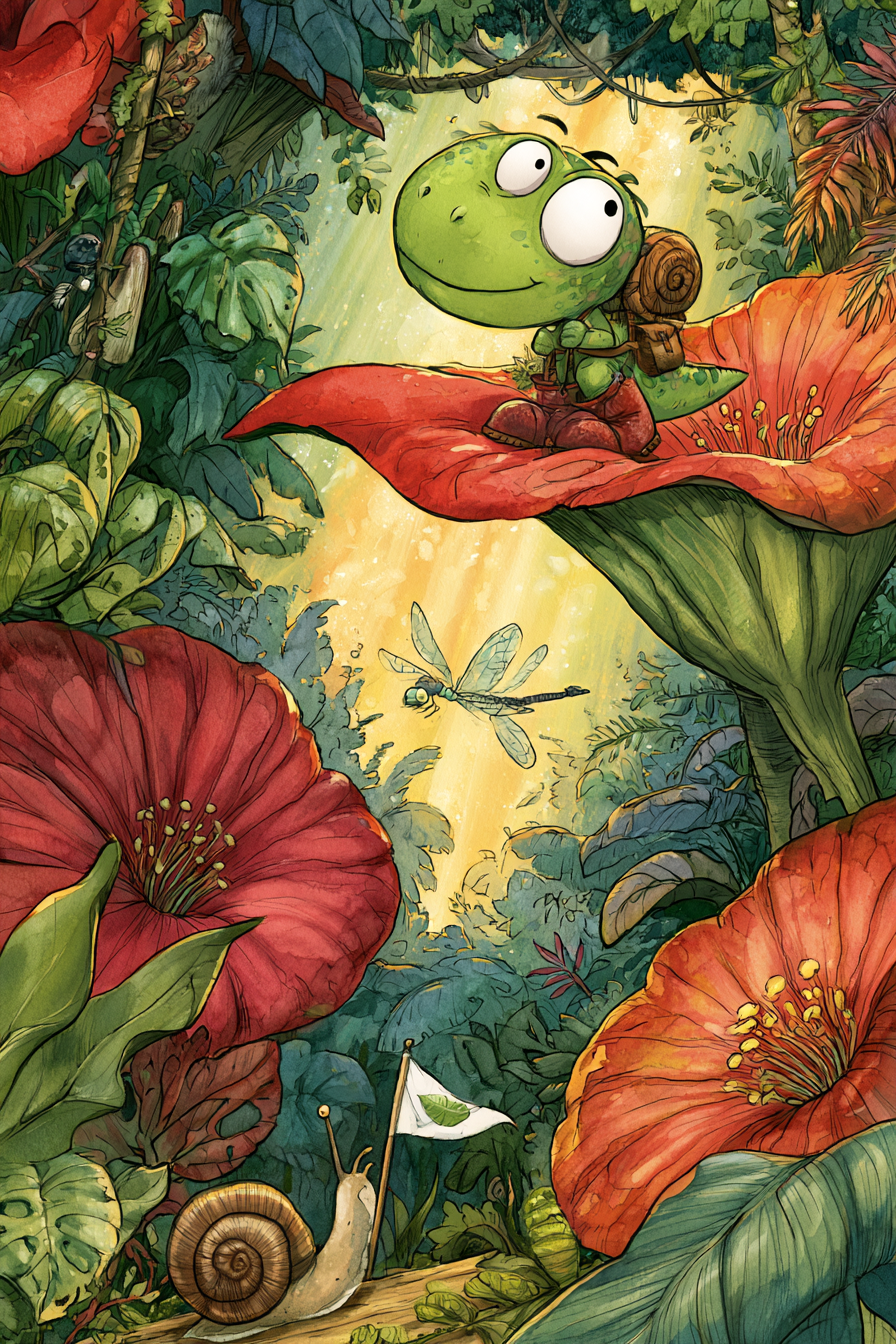 Frosch auf der Blüteninsel