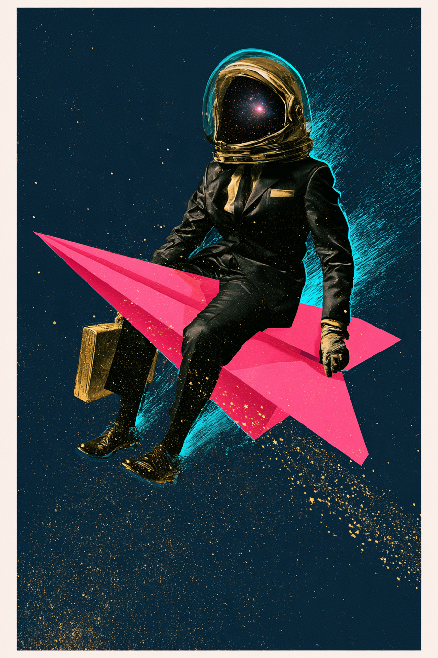 Astronaut auf Papierflieger