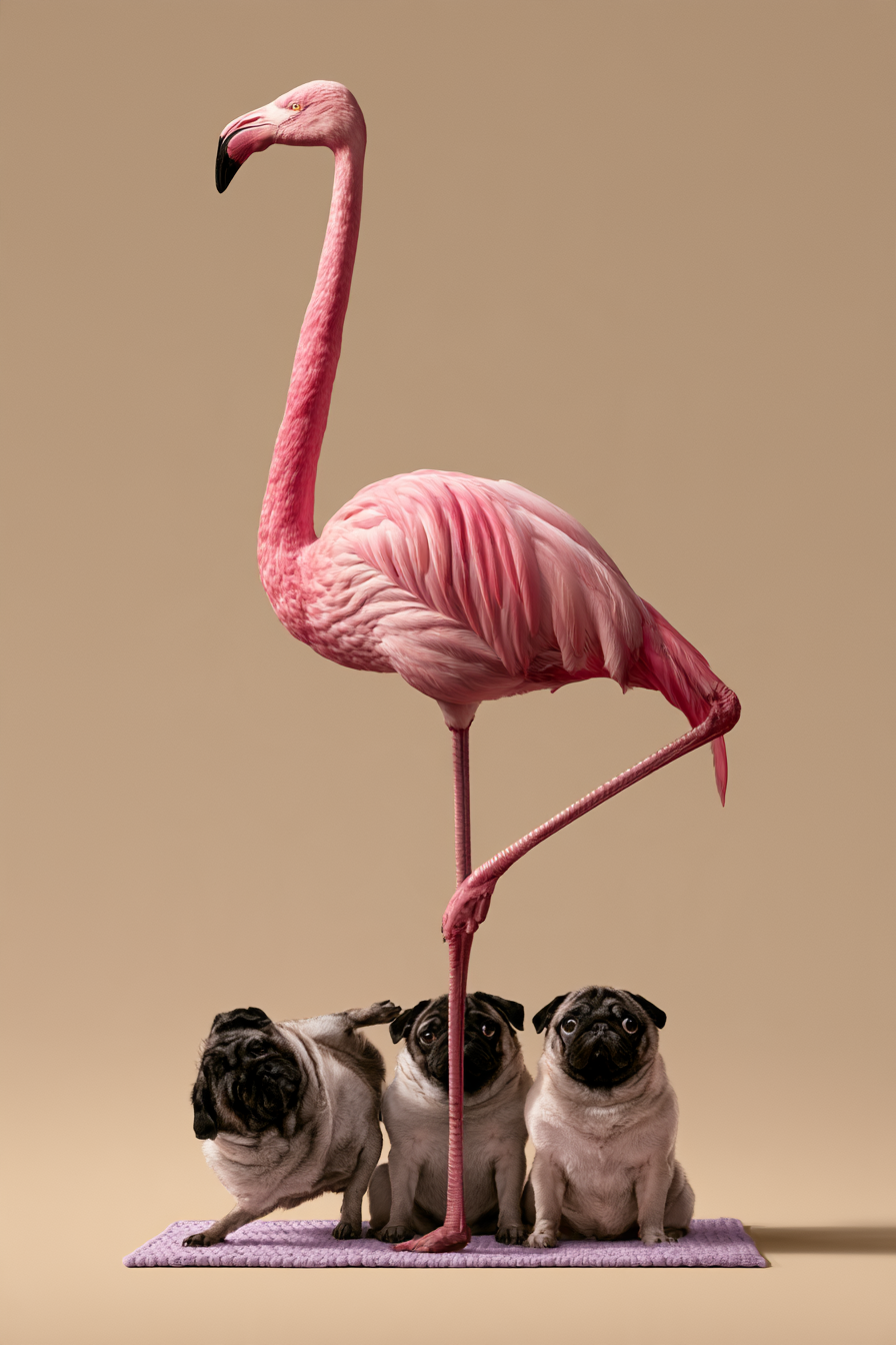 Flamingo und Mops-Yoga