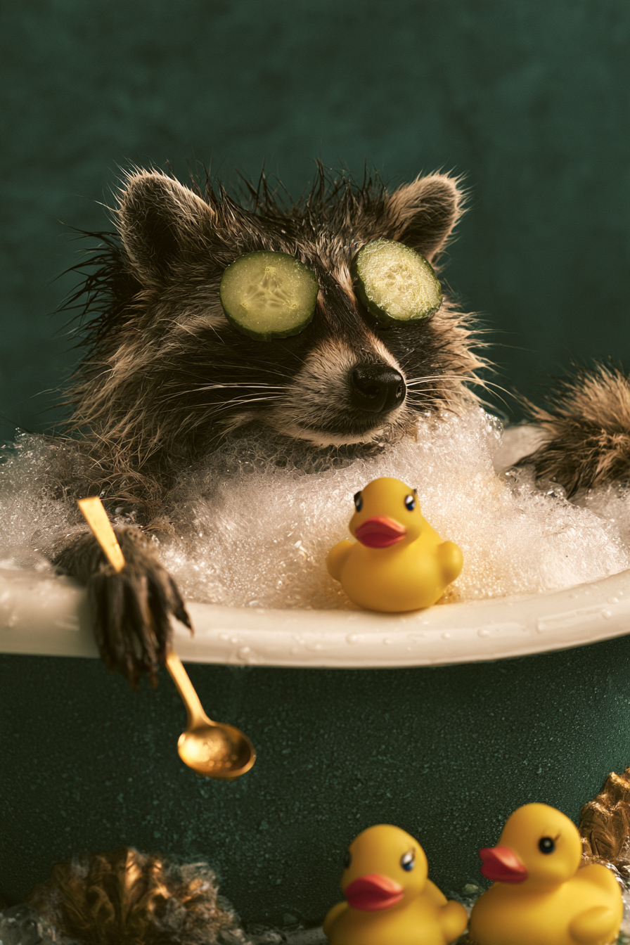 Waschbär im Schaumbad