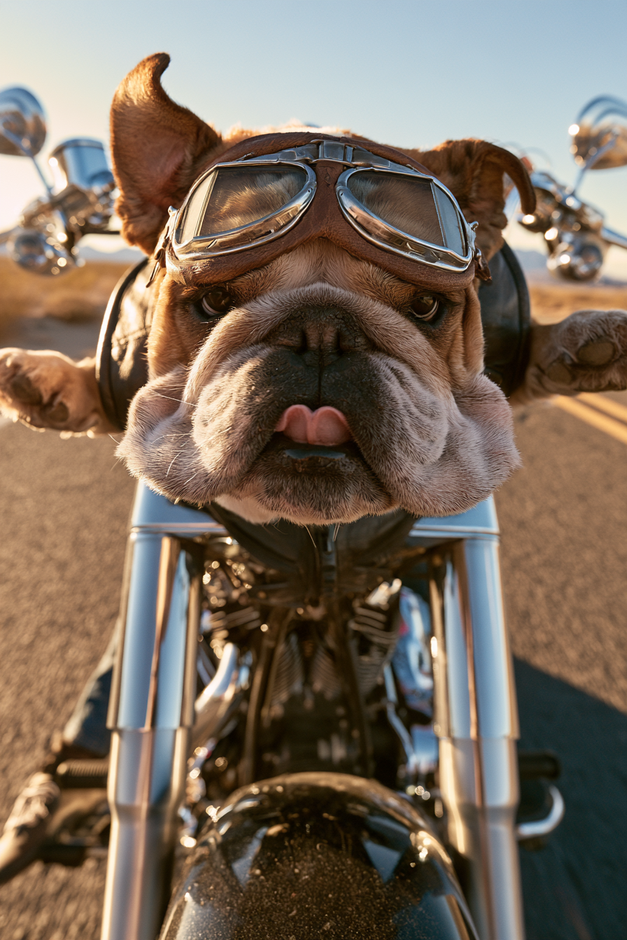 Bulldogge mit Fahrtwind