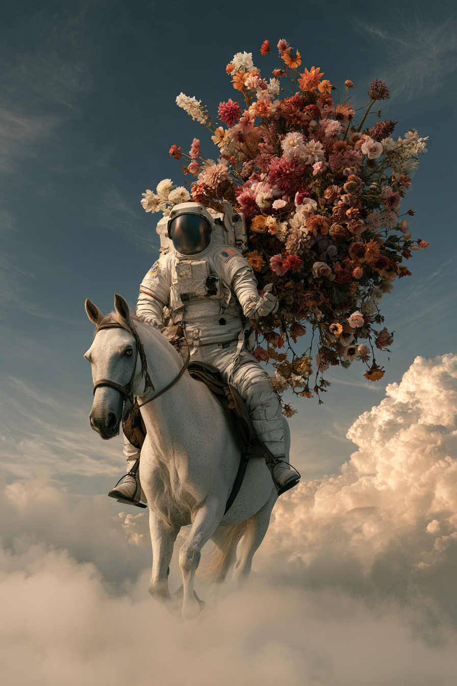 Astronaut mit Blumen