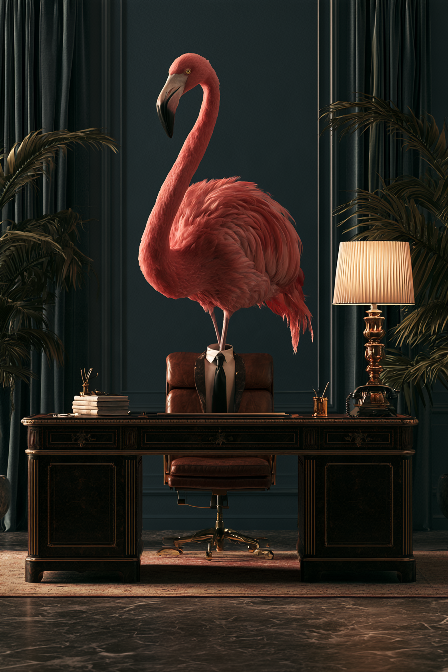 Flamingo am Schreibtisch