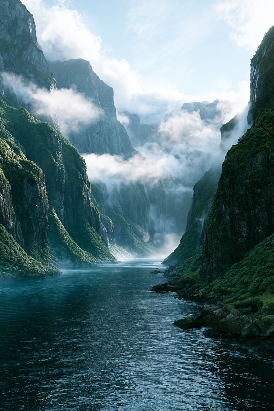 Fjord im Nebel