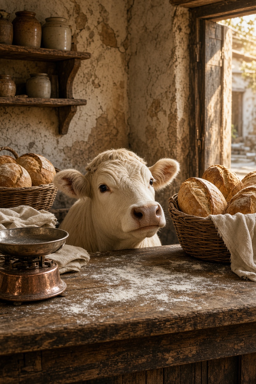 Kalb in der rustikalen Backstube