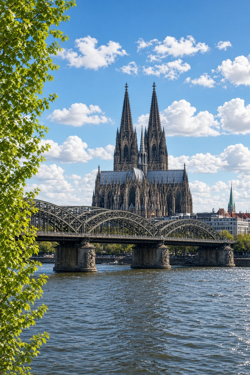 Kölner Dom und Rhein im Sonnenschein