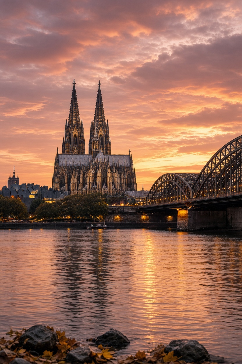 Kölner Dom am leuchtenden Abendhimmel