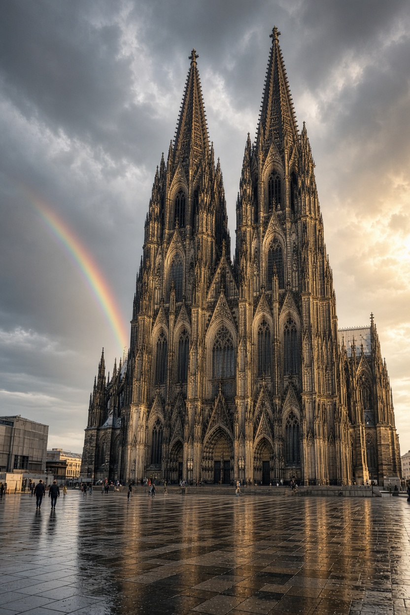 Regenbogen neben dem Kölner Dom