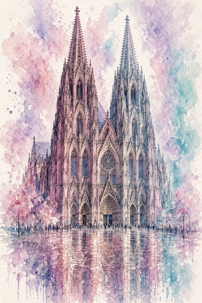 Kölner Dom als Pastellaquarell