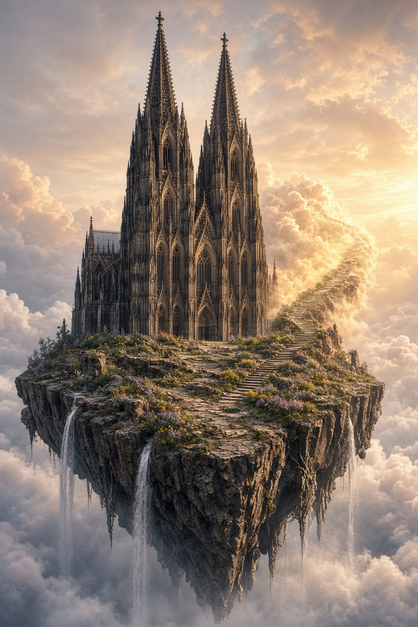Kölner Dom auf einer schwebenden Insel
