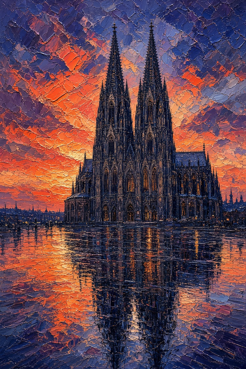 Kölner Dom in expressiver Spachtelmalerei