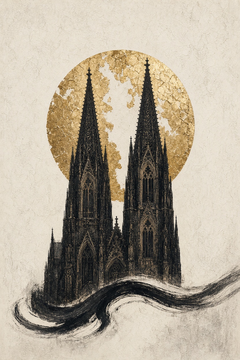 Kölner Dom vor goldener Sonne