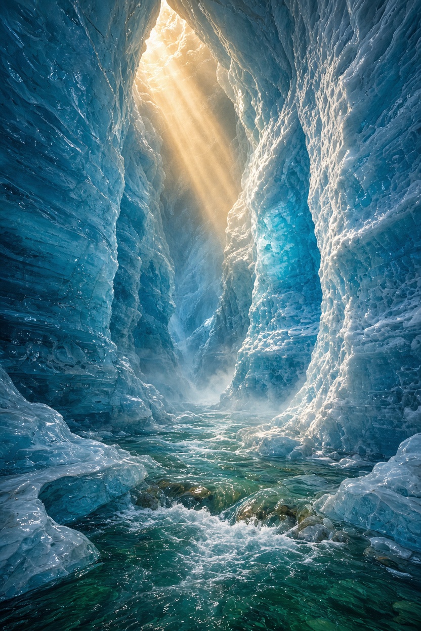 Lichtstrahlen im blauen Eiscanyon