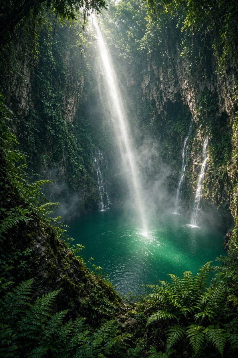 Verborgener Wasserfall im Dschungel