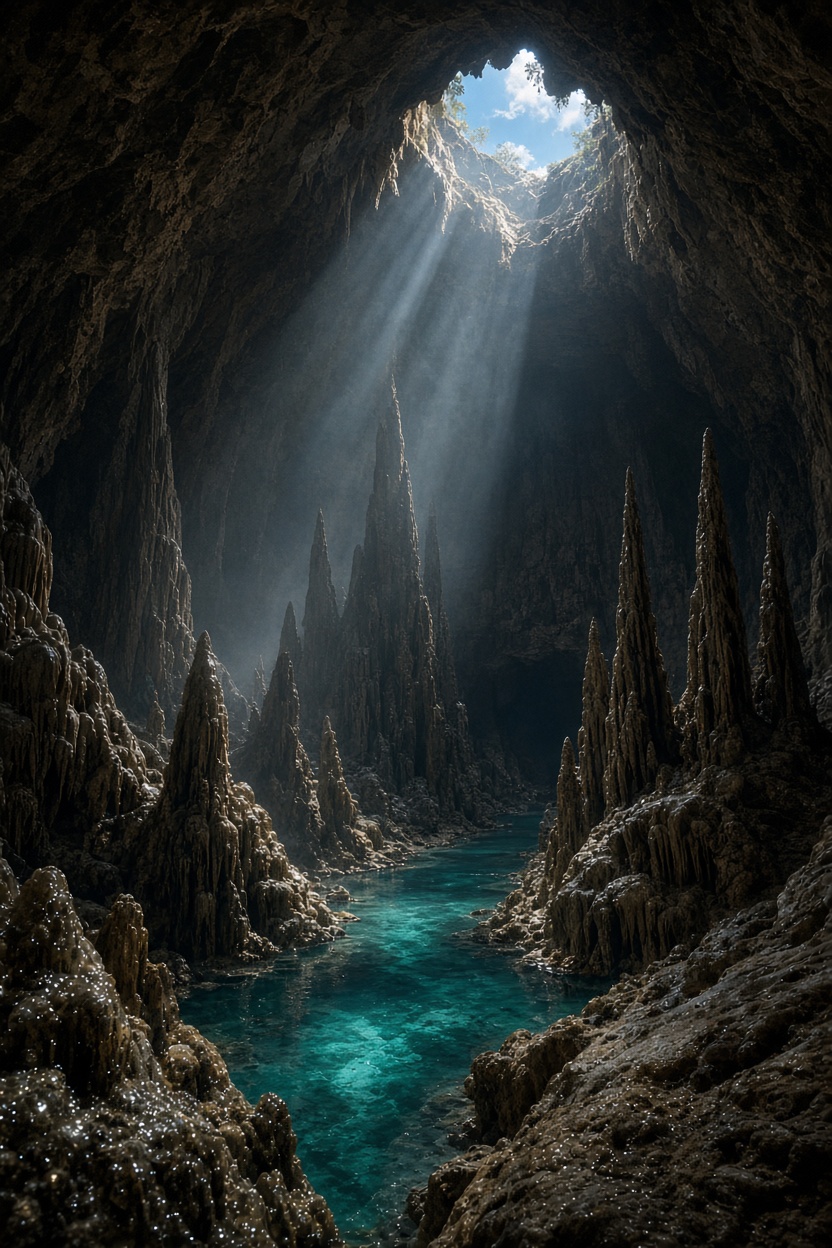 Unterirdischer Fluss im Sonnenlicht