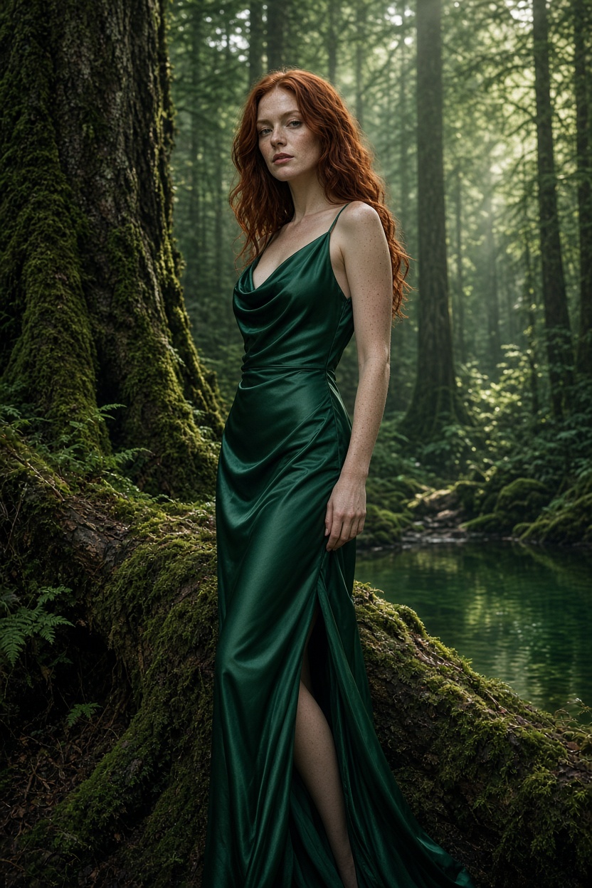 Smaragdgrünes Kleid im Mooswald