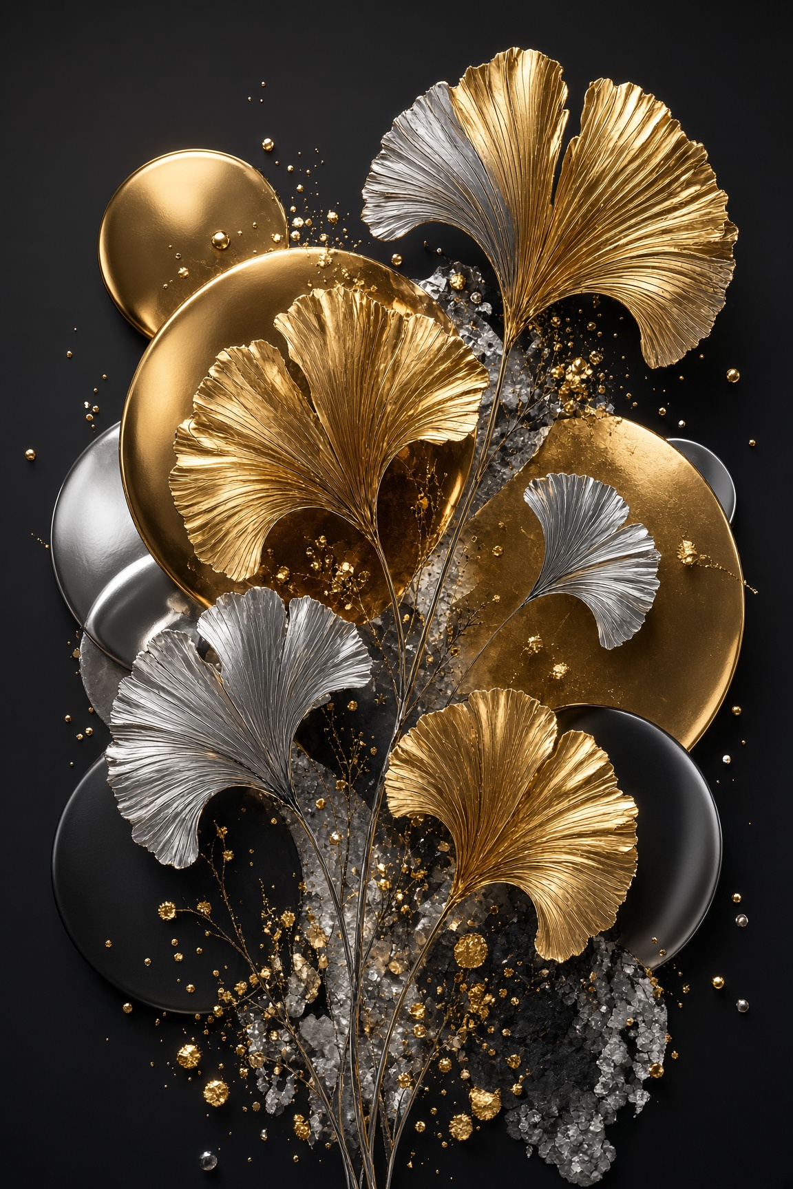 Ginkgo in Gold und Silber