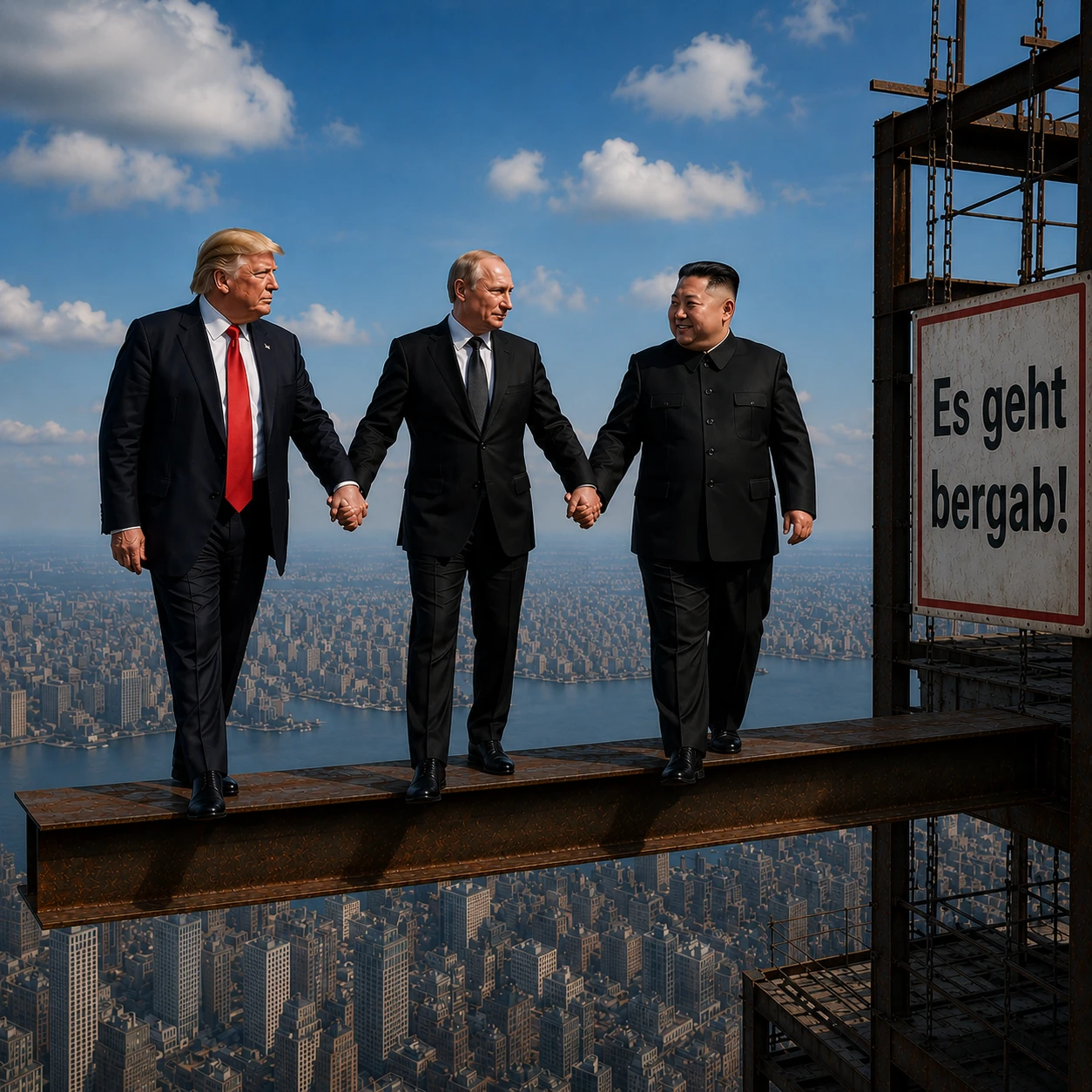 Es geht bergab! – Politische Satire auf Dibond