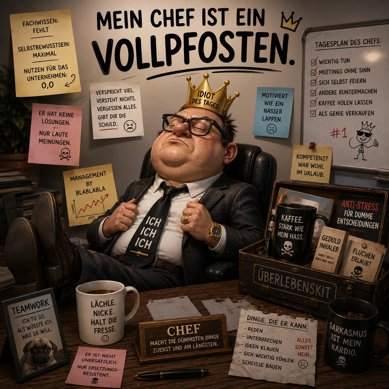 Mein Chef ist ein Vollpfosten – Bürosatire auf Dibond