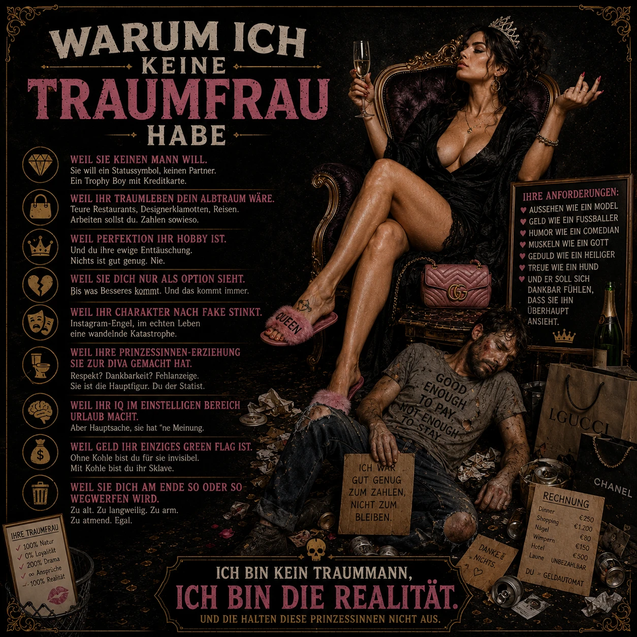 Warum ich keine Traumfrau habe – Sarkasmus auf Dibond