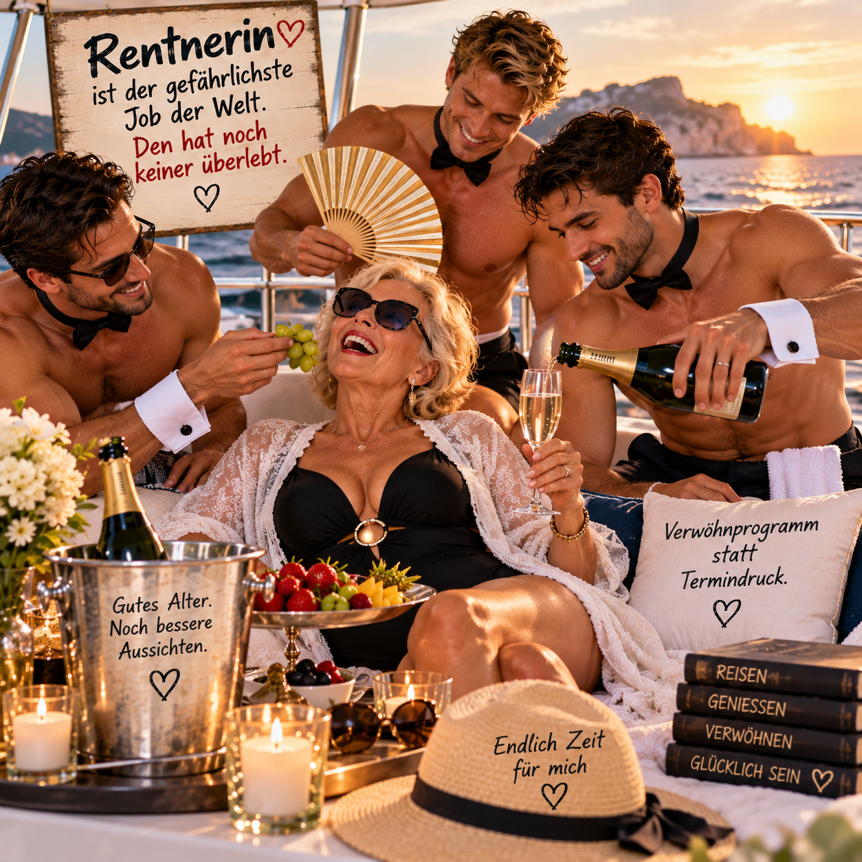 Rentnerin auf der Yacht